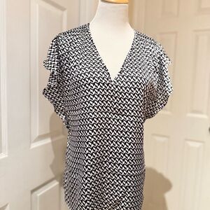 White House Black Market geometric design  V-Neck Blouse